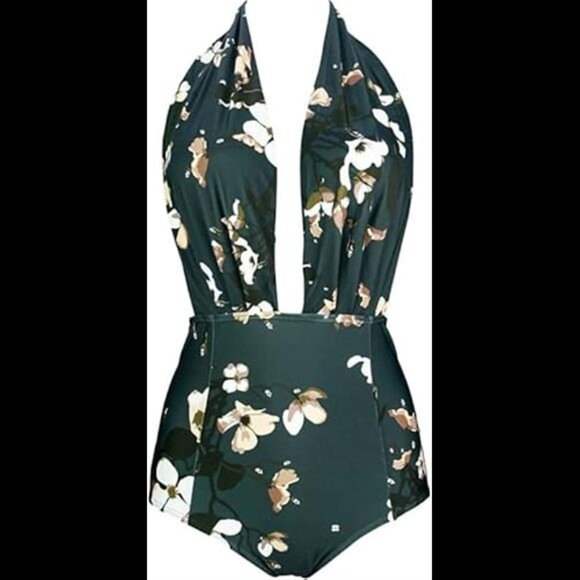 Women's Retro One Piece Backless Bather Swimsuit High Waisted Pin Up Swimwear - Picture 1 of 5